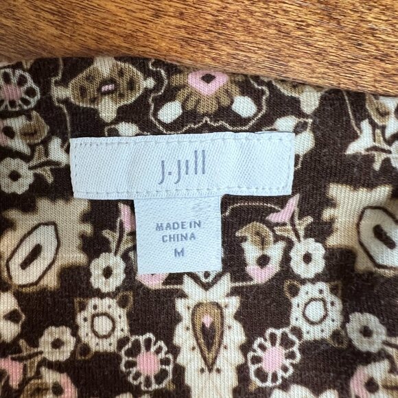 J Jill Maxi Dress Medium Brown Beige Sleeveless Floral Stretch Racerback Boho‎ M - Picture 12 of 14